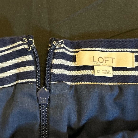 LOFT Navy and White Striped Mini Skirt with Gold Buttons - Picture 3 of 5
